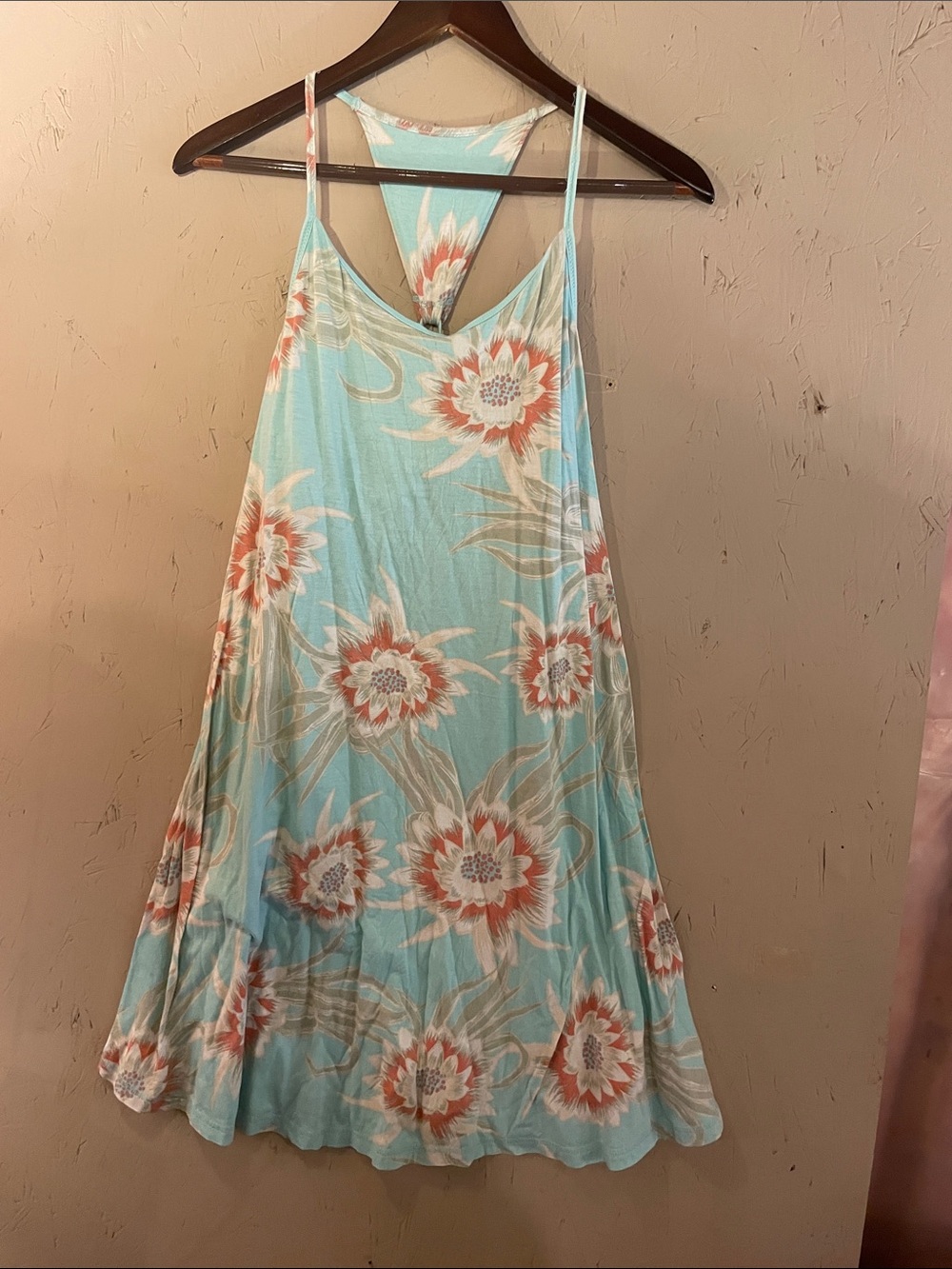 Patagonia Light Blue Floral Maxi Dress with Coral Accents